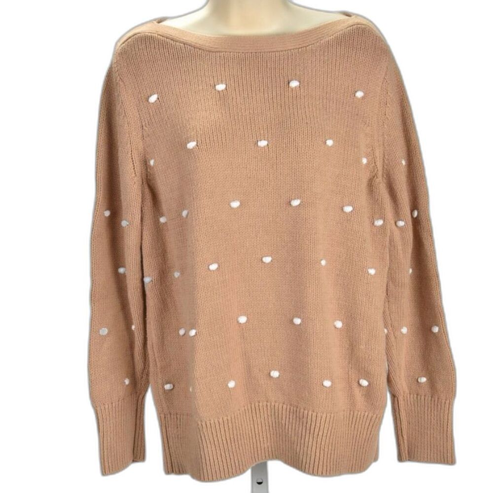 Loft Tan Boat Neck Pull Over Dot Sweater Size XL